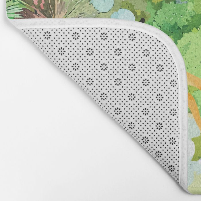 Tropical Vacay | Rainforest Jungle Botanical Lush Nature | Summer Lake People Swim | Boho Painting Bath Mat Gallery Image 2