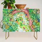 Tropical Vacay | Rainforest Jungle Botanical Lush Nature | Summer Lake People Swim | Boho Painting Credenza Gallery Image 1