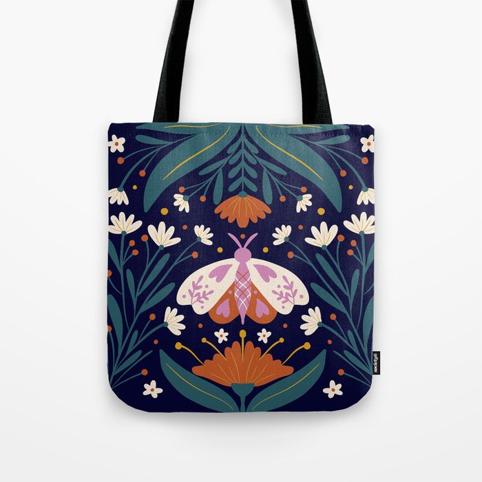 Folk Moth - orange and cream Tote Bag