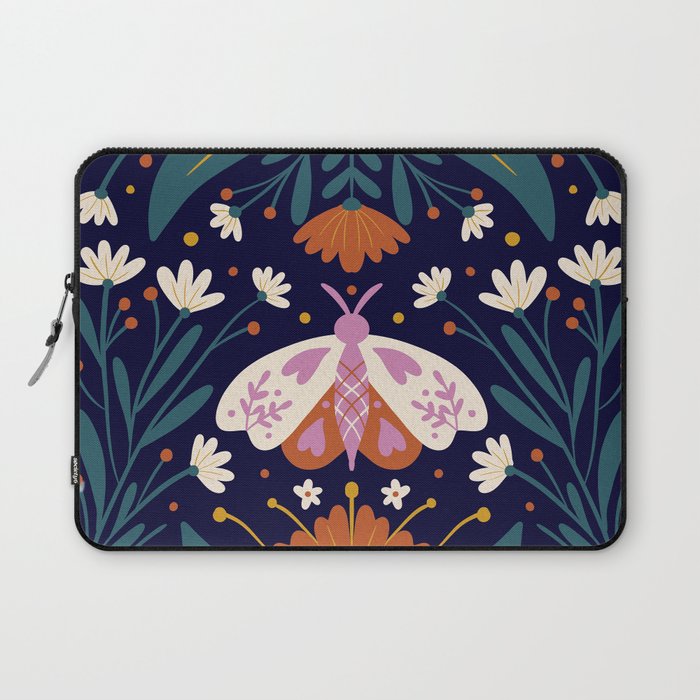 Folk Moth - orange and cream Laptop Sleeve Gallery Image 1