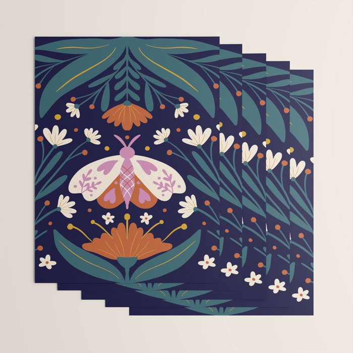 Folk Moth - orange and cream Wrapping Paper Gallery Image 3