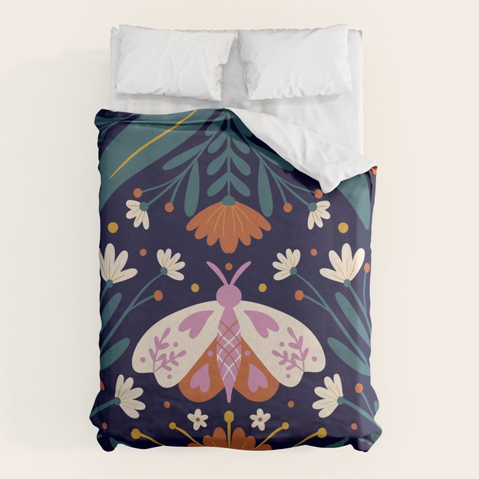 Folk Moth - orange and cream Duvet Cover Gallery Image 6