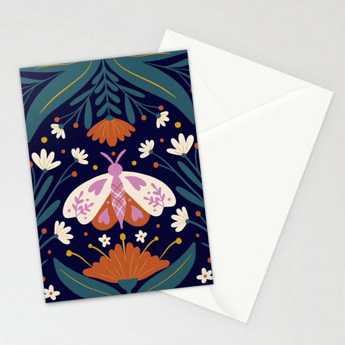 Folk Moth - orange and cream Stationery Card Gallery Image 2