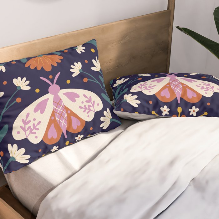 Folk Moth - orange and cream Pillow Sham Gallery Image 2