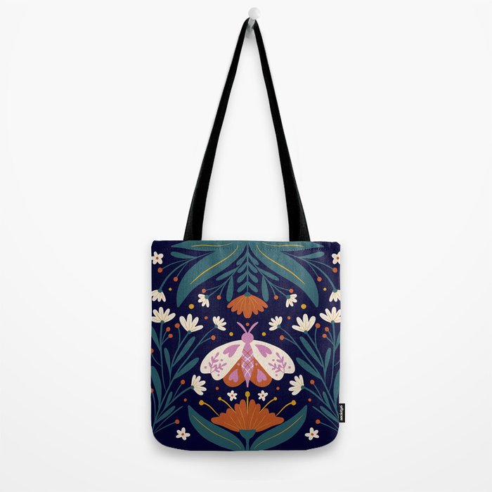 Folk Moth - orange and cream Tote Bag Gallery Image 2