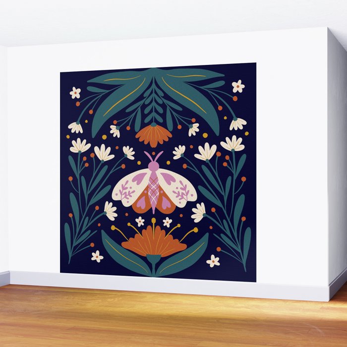 Folk Moth - orange and cream Wall Mural Gallery Image 2