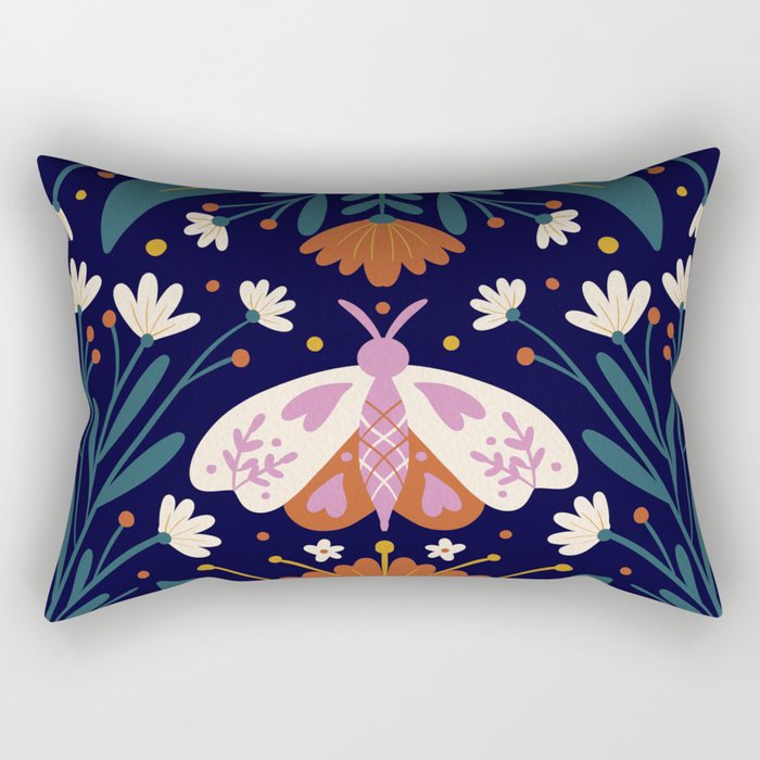 Folk Moth - orange and cream Rectangular Pillow Gallery Image 2