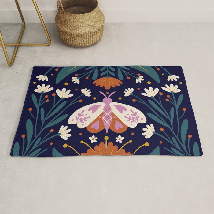 Folk Moth - orange and cream Rug Gallery Image 1