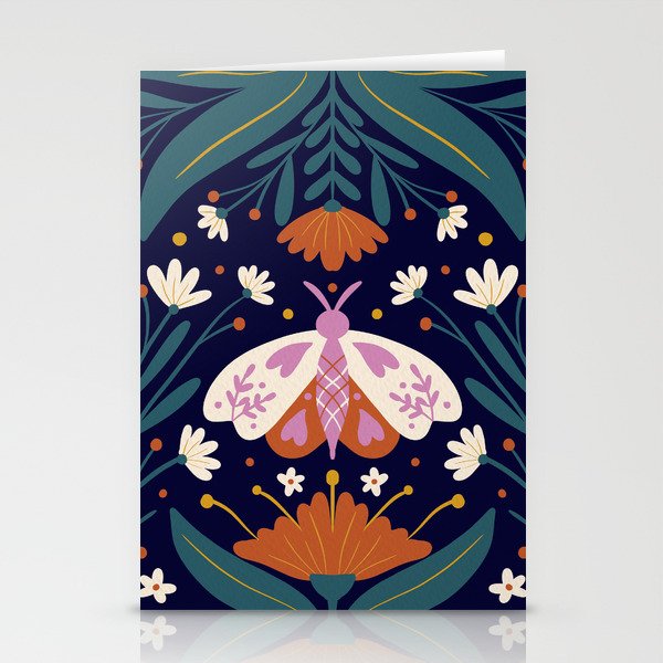 Folk Moth - orange and cream Stationery Card Gallery Image 1