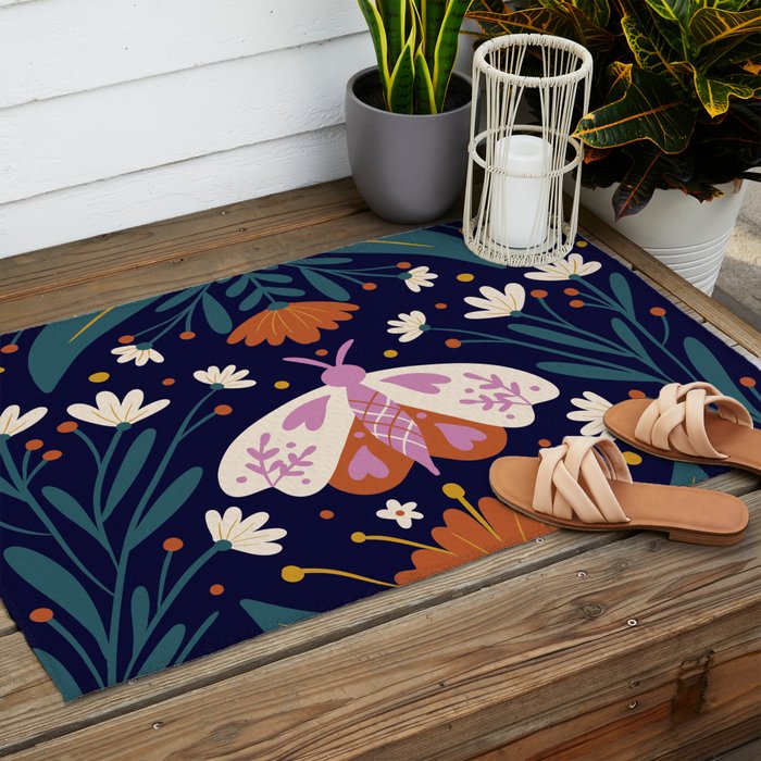 Folk Moth - orange and cream Outdoor Rug Gallery Image 2