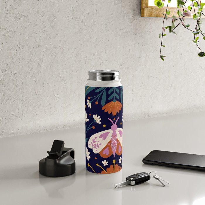 Folk Moth - orange and cream Water Bottle Gallery Image 4