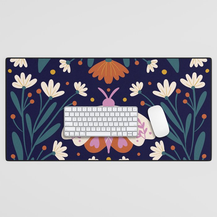 Folk Moth - orange and cream Desk Mat Gallery Image 1