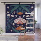 Folk Moth - orange and cream Wall Mural Gallery Image 1