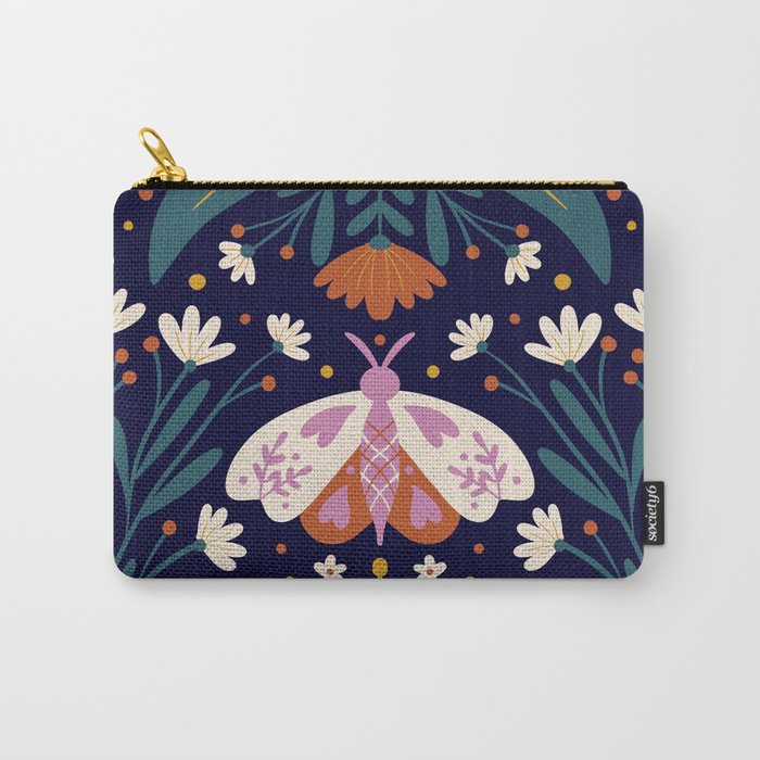 Folk Moth - orange and cream Carry All Pouch Gallery Image 1