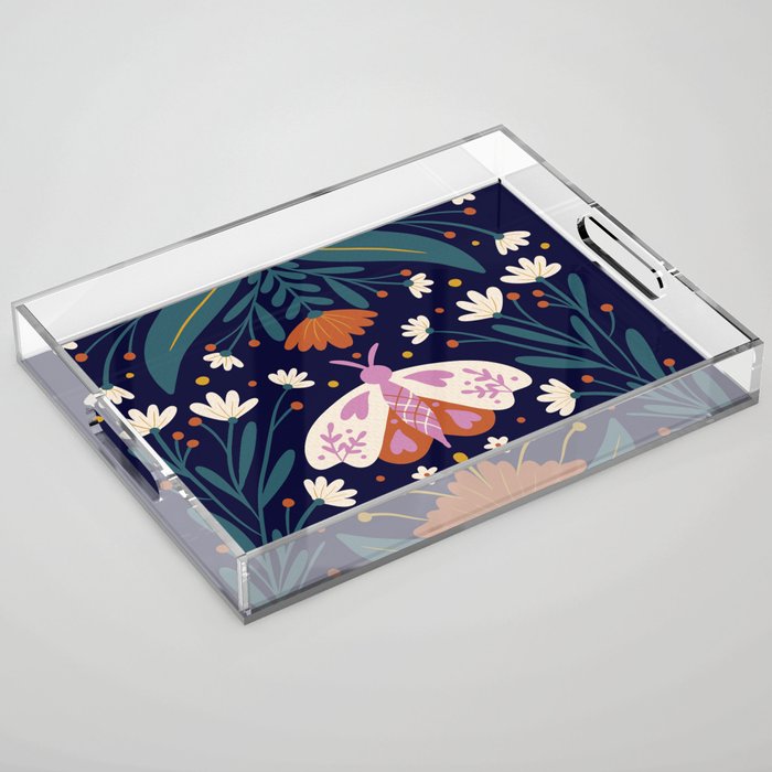 Folk Moth - orange and cream Acrylic Tray Gallery Image 1