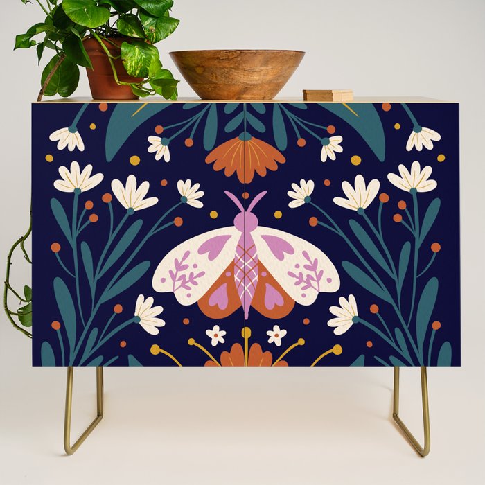 Folk Moth - orange and cream Credenza Gallery Image 1