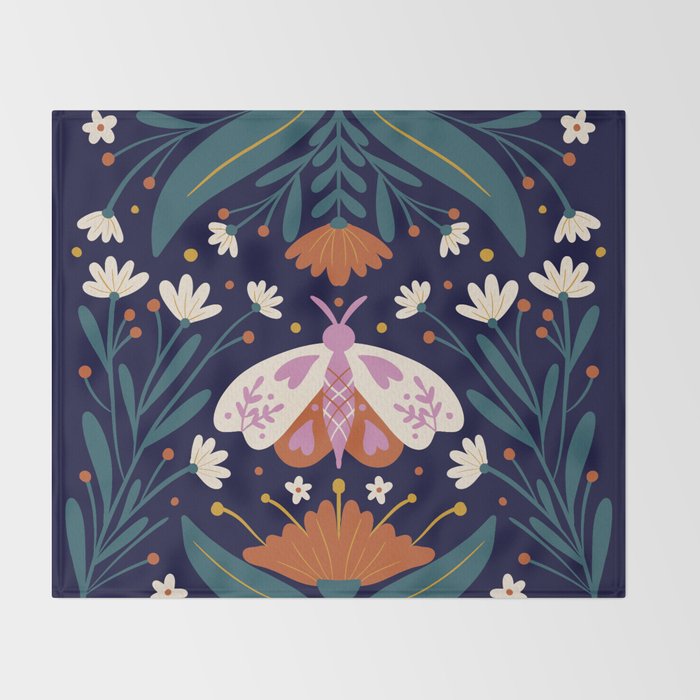 Folk Moth - orange and cream Throw Blanket Gallery Image 2