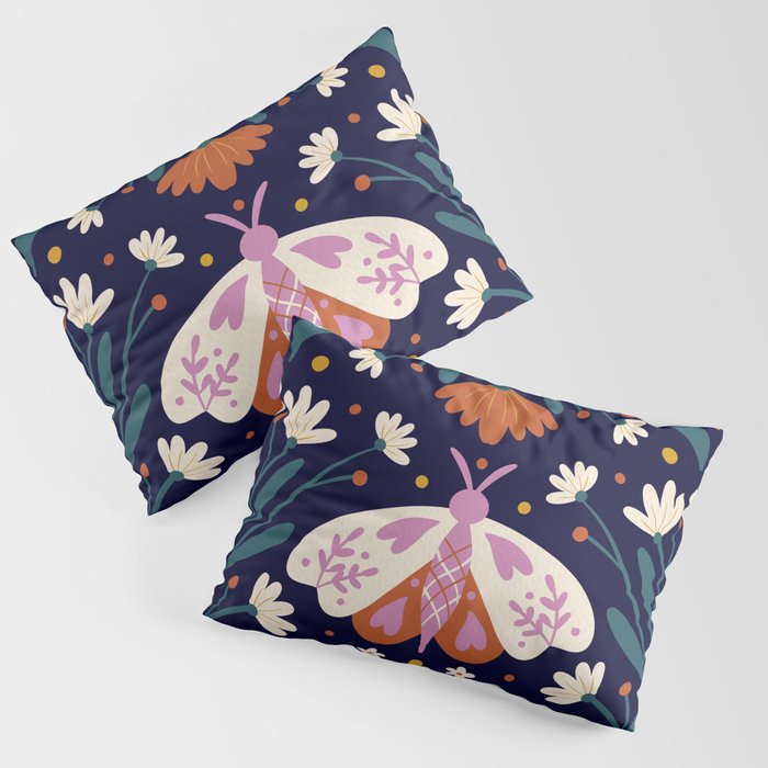Folk Moth - orange and cream Pillow Sham Gallery Image 1