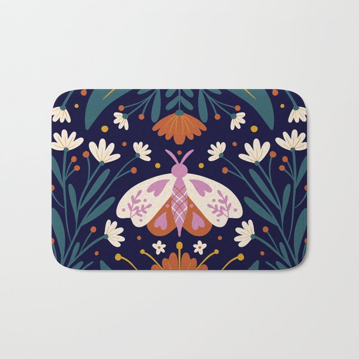 Folk Moth - orange and cream Bath Mat Gallery Image 1