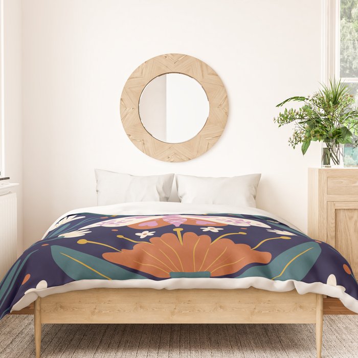 Folk Moth - orange and cream Duvet Cover Gallery Image 3