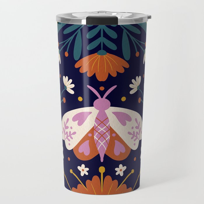 Folk Moth - orange and cream Travel Mug Gallery Image 1