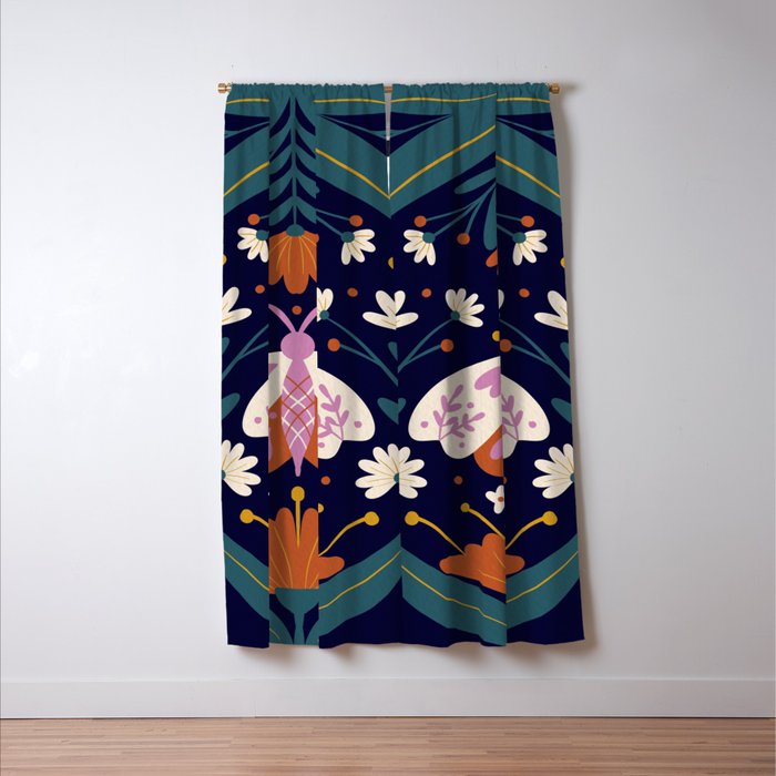 Folk Moth - orange and cream Window Curtain Gallery Image 3