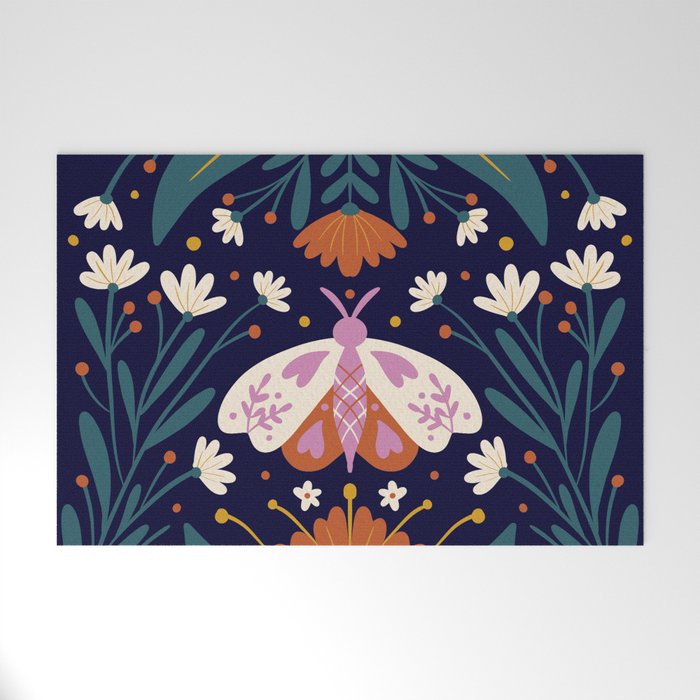 Folk Moth - orange and cream Welcome Mat Gallery Image 1