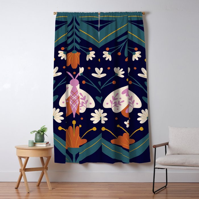 Folk Moth - orange and cream Window Curtain Gallery Image 5