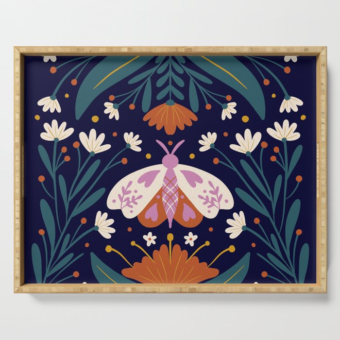 Folk Moth - orange and cream Serving Tray Gallery Image 1