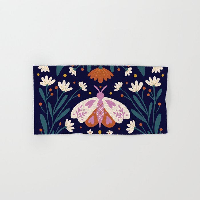 Folk Moth - orange and cream Bath Towel Gallery Image 1