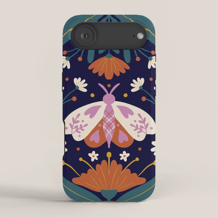 Folk Moth - orange and cream iPhone Case Gallery Image 2