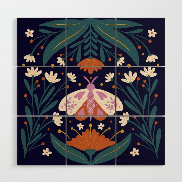 Folk Moth - orange and cream Wood Wall Art Gallery Image 1