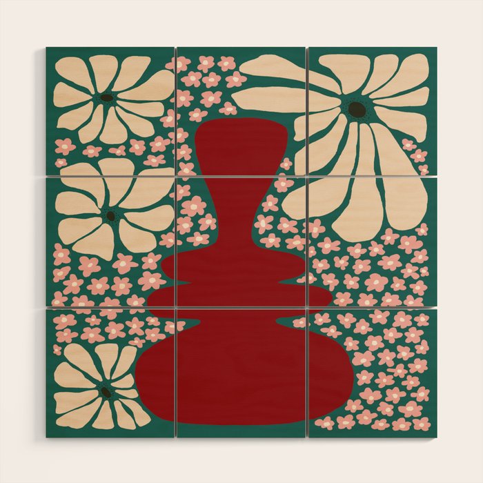 Happy Retro flower vase 1 Wood Wall Art Gallery Image 1