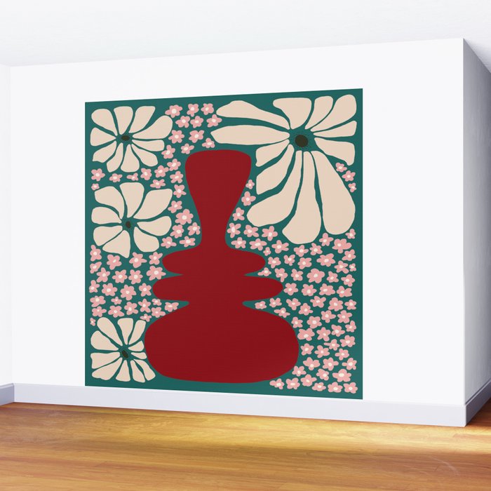 Happy Retro flower vase 1 Wall Mural Gallery Image 2
