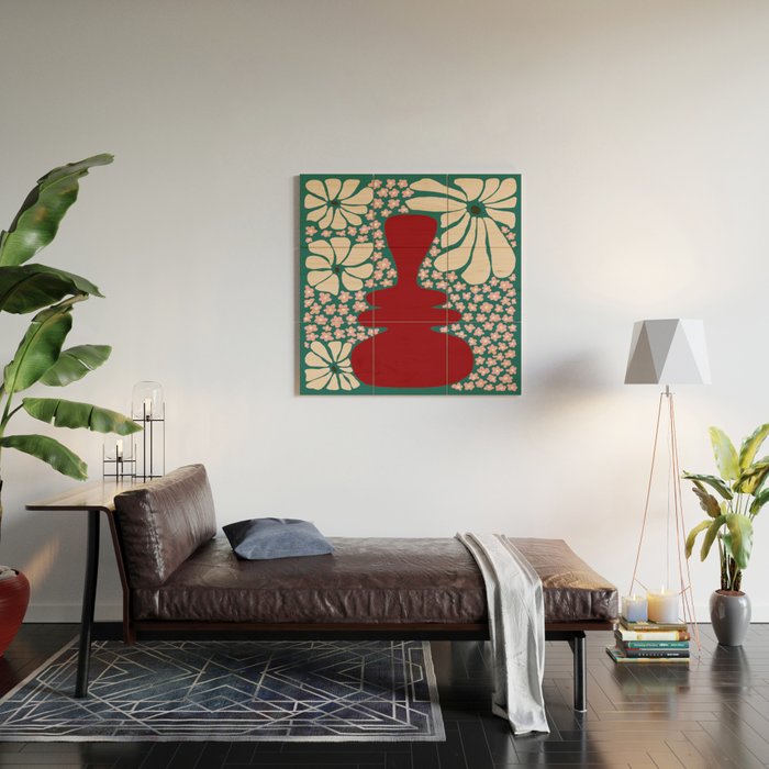 Happy Retro flower vase 1 Wood Wall Art Gallery Image 2