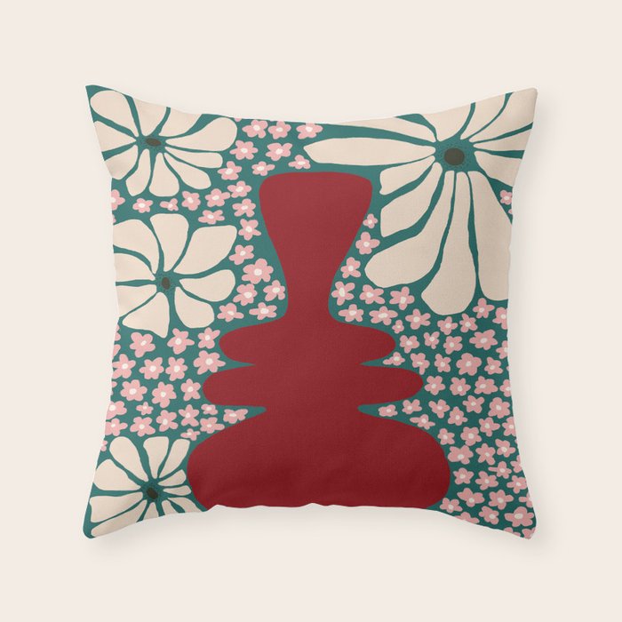 Happy Retro flower vase 1 Throw Pillow Gallery Image 6
