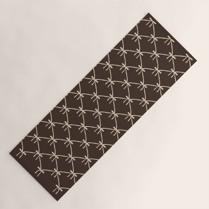 Bows and Ribbons Pattern LXIII Mocha Brown Yoga Mat Gallery Image 1