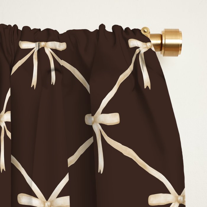 Bows and Ribbons Pattern LXIII Mocha Brown Window Curtain Gallery Image 2