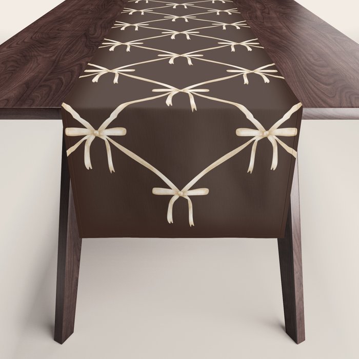 Bows and Ribbons Pattern LXIII Mocha Brown Table Runner Gallery Image 1