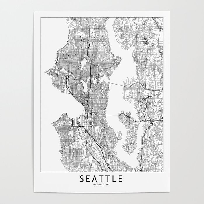 Seattle White Map Poster Gallery Image 1