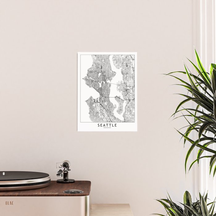 Seattle White Map Poster Gallery Image 2