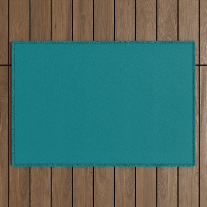 Retro Teal Solid Color Outdoor Rug Gallery Image 1