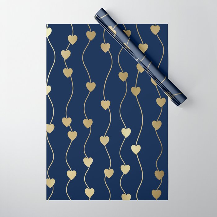 Heart Strings in Navy and Gold Wrapping Paper Gallery Image 1
