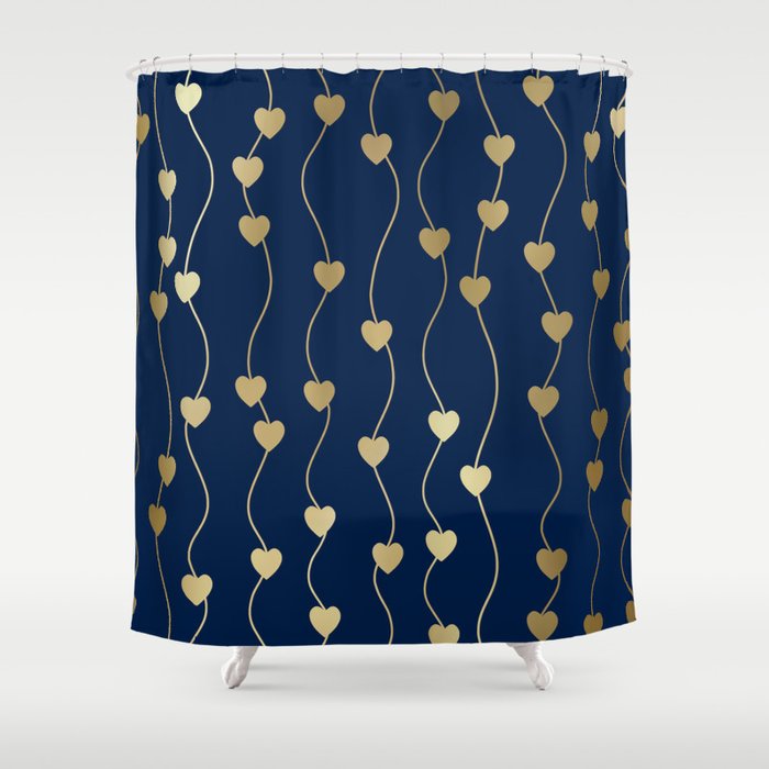 Heart Strings in Navy and Gold Shower Curtain Gallery Image 1