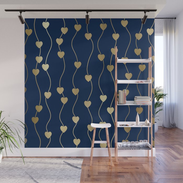 Heart Strings in Navy and Gold Wall Mural Gallery Image 1