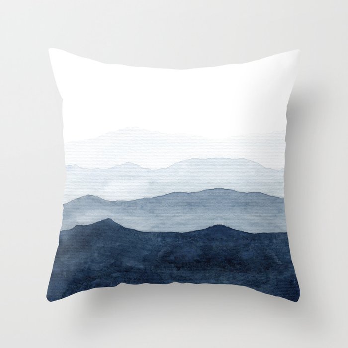 Indigo Abstract Watercolor Mountains Throw Pillow Gallery Image 1