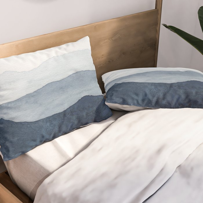 Indigo Abstract Watercolor Mountains Pillow Sham Gallery Image 2