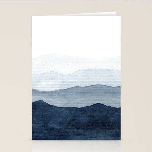Indigo Abstract Watercolor Mountains Stationery Card Gallery Image 1