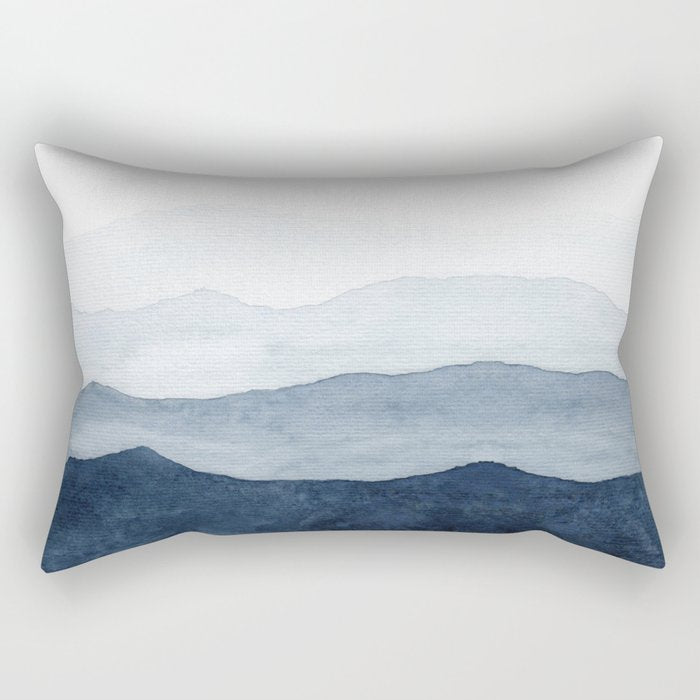 Indigo Abstract Watercolor Mountains Rectangular Pillow Gallery Image 2