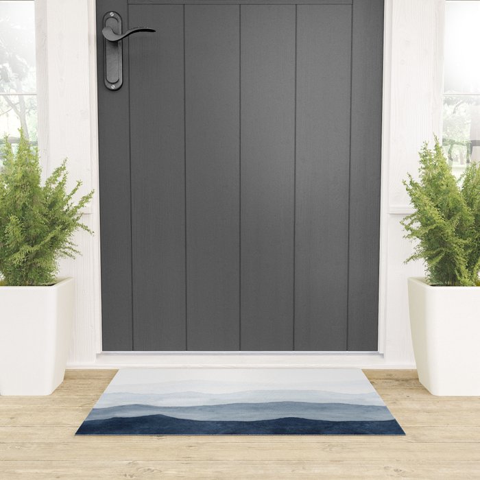 Indigo Abstract Watercolor Mountains Welcome Mat Gallery Image 3